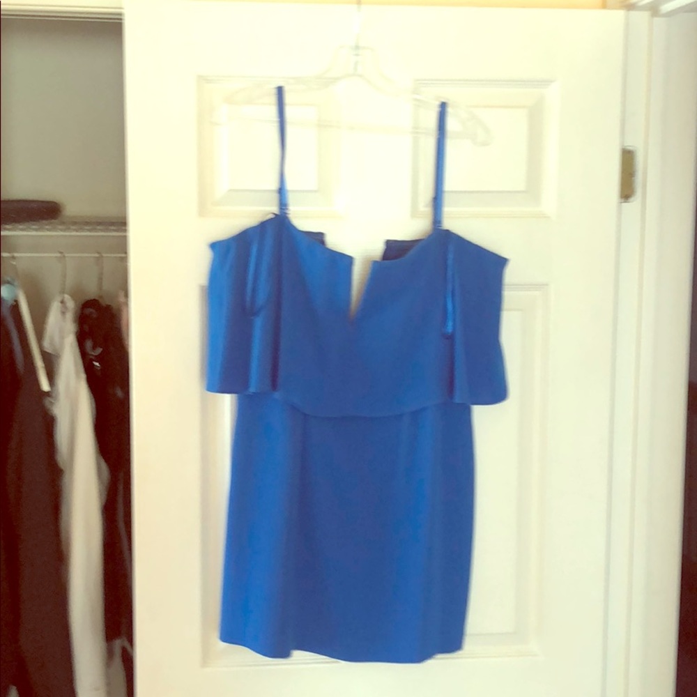 Strapless blue BCBG dress
